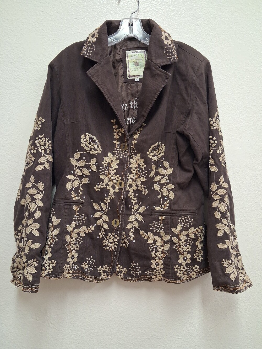 PAPARAZZI BY BIZ Floral Embroidered Art To Wear Coat Jacket Brown Womens XL